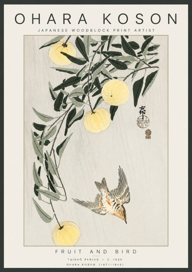 Ohara Koson Fruit and Bird No4 - Poster
