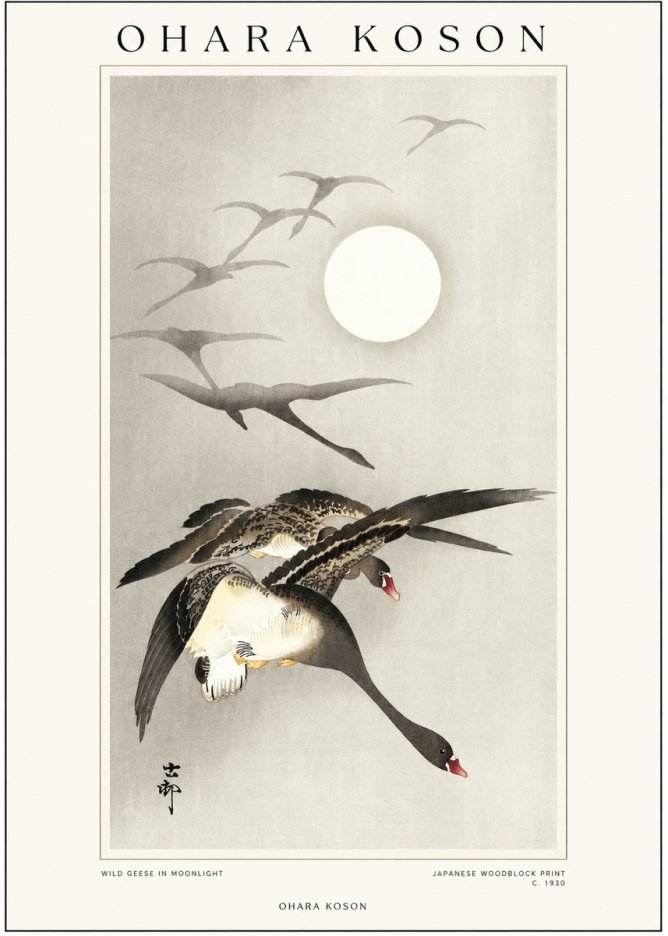 Ohara Koson Wild Geese in Moonlight I No1 - Poster