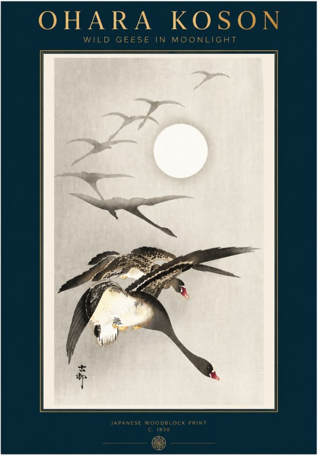 Ohara Koson Wild Geese in Moonlight I No3 - Poster
