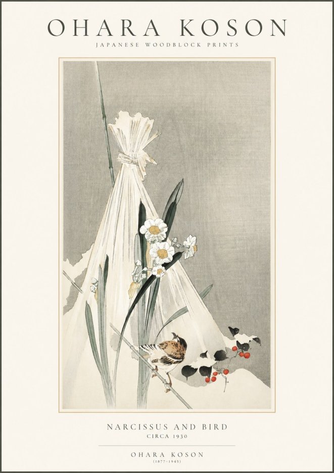 Ohara Koson Narcissus and Bird No1 - Poster