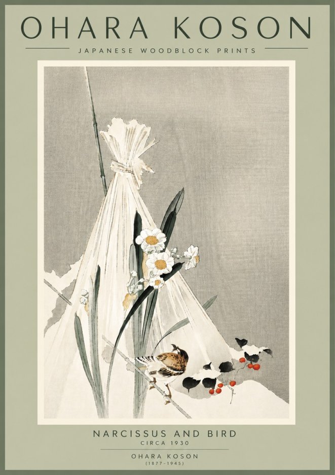 Ohara Koson Narcissus and Bird No5 - Poster