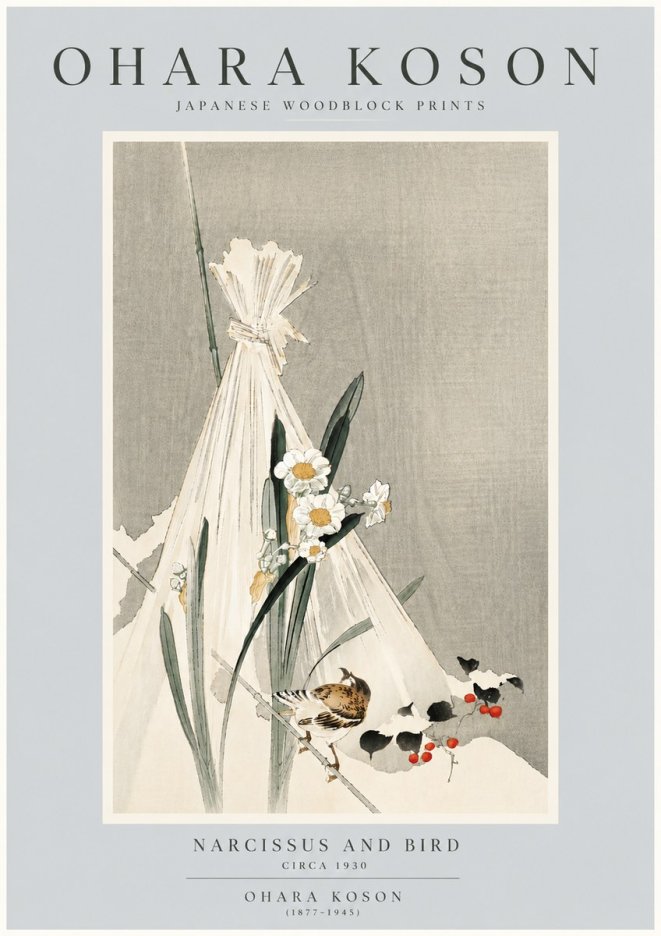 Ohara Koson Narcissus and Bird No6 - Poster