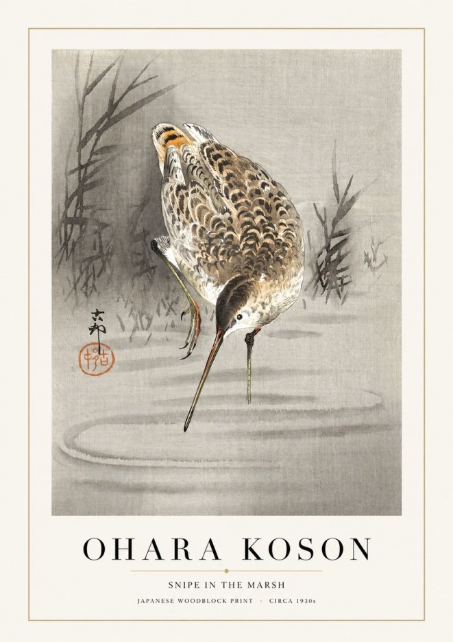 Ohara Koson Snipe in the Marsh No1 - Poster