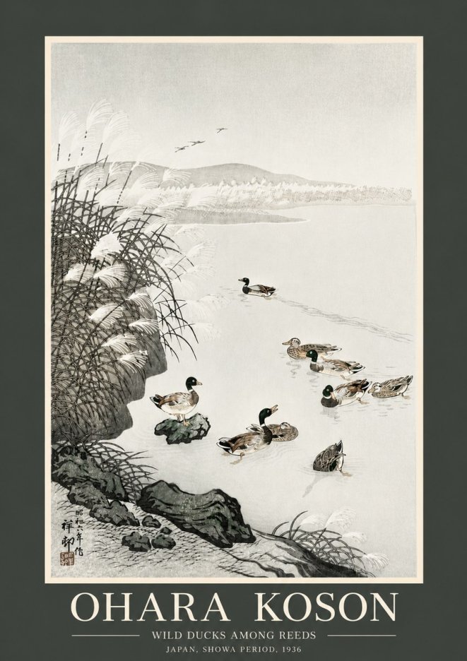Ohara Koson Wild Ducks Among Reeds No2 - Poster