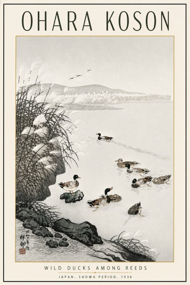 Ohara Koson Wild Ducks Among Reeds No5 - Poster