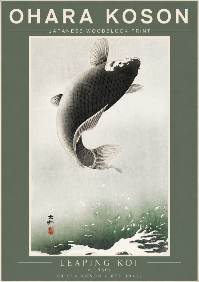 Ohara Koson Leaping Koi II No2 - Poster