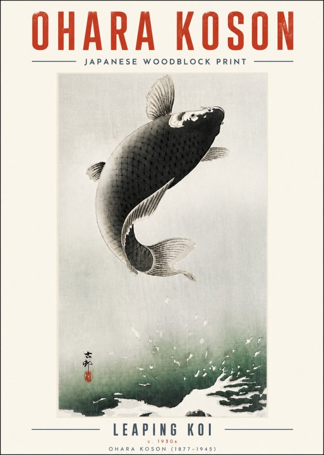Ohara Koson Leaping Koi II No5 - Poster