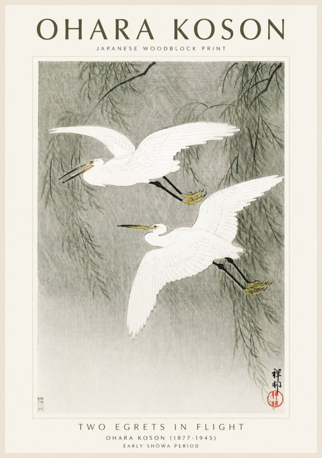 Ohara Koson Two Egrets in Flight No1 - Poster