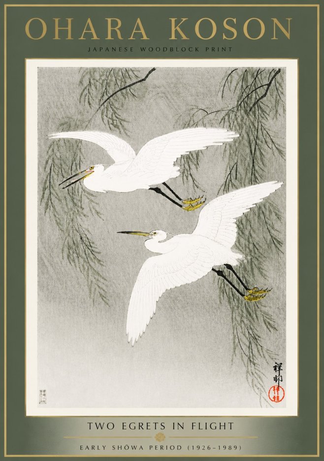 Ohara Koson Two Egrets in Flight No4 - Poster