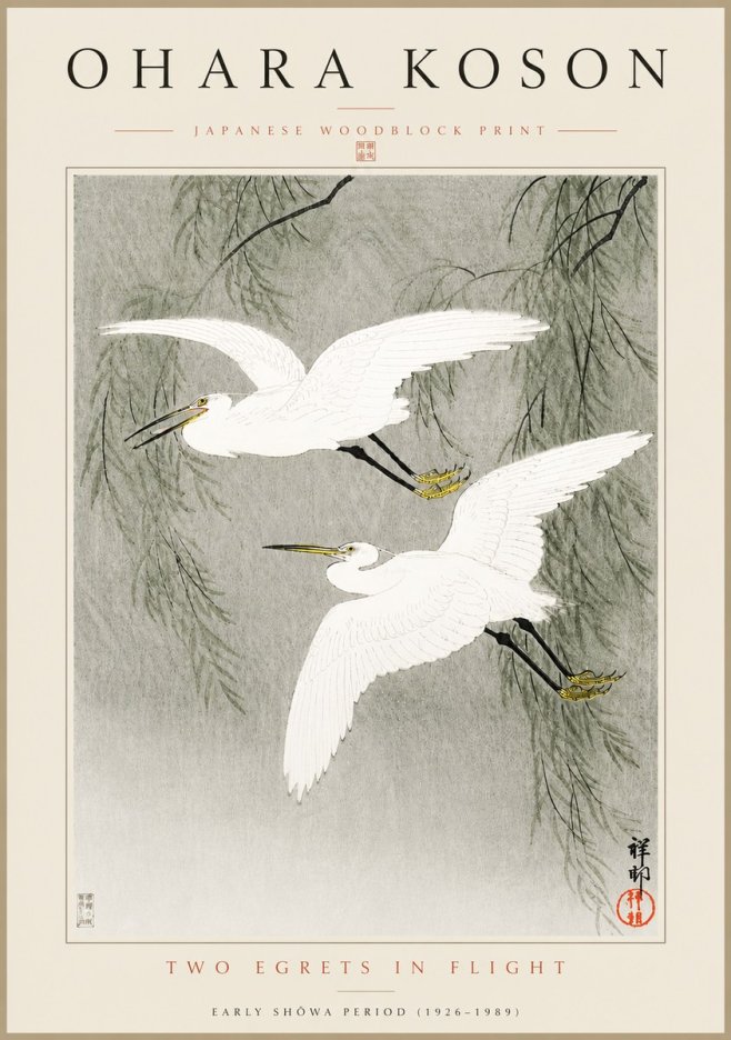 Ohara Koson Two Egrets in Flight No5 - Poster