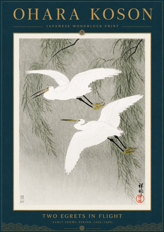 Ohara Koson Two Egrets in Flight No6 - Poster