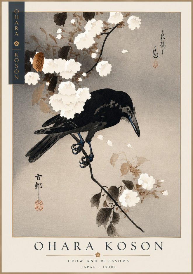 Ohara Koson Crow and Blossoms II No3 - Poster