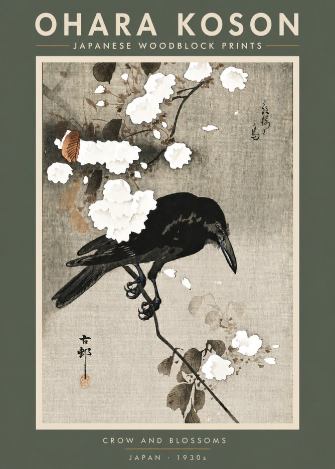 Ohara Koson Crow and Blossoms II No5 - Poster