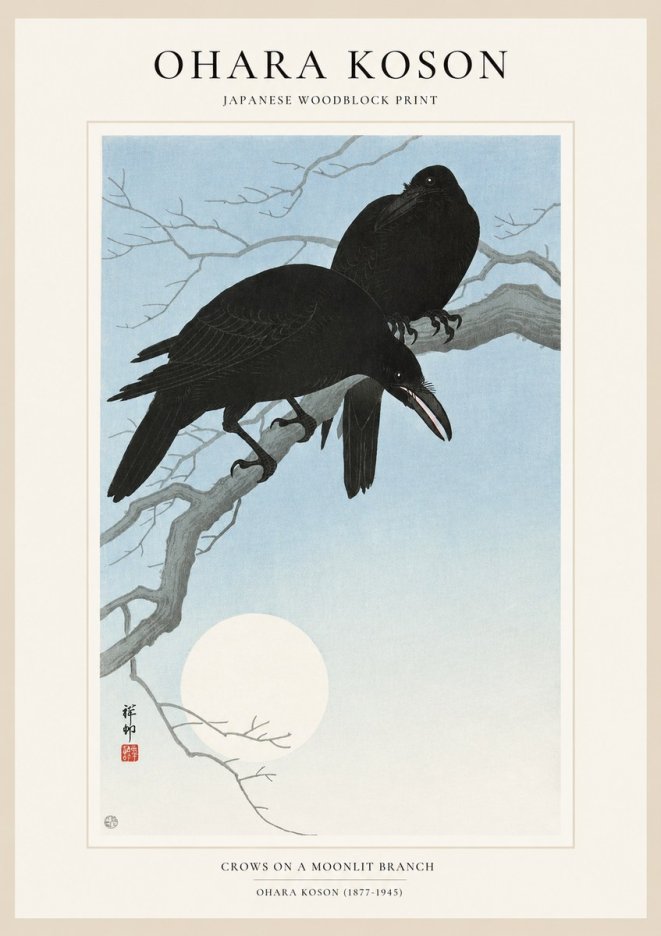 Ohara Koson Crows on a Moonlit Branch No1 - Poster