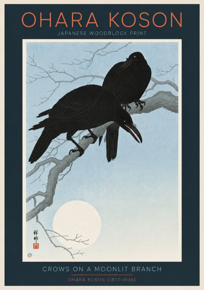 Ohara Koson Crows on a Moonlit Branch No2 - Poster