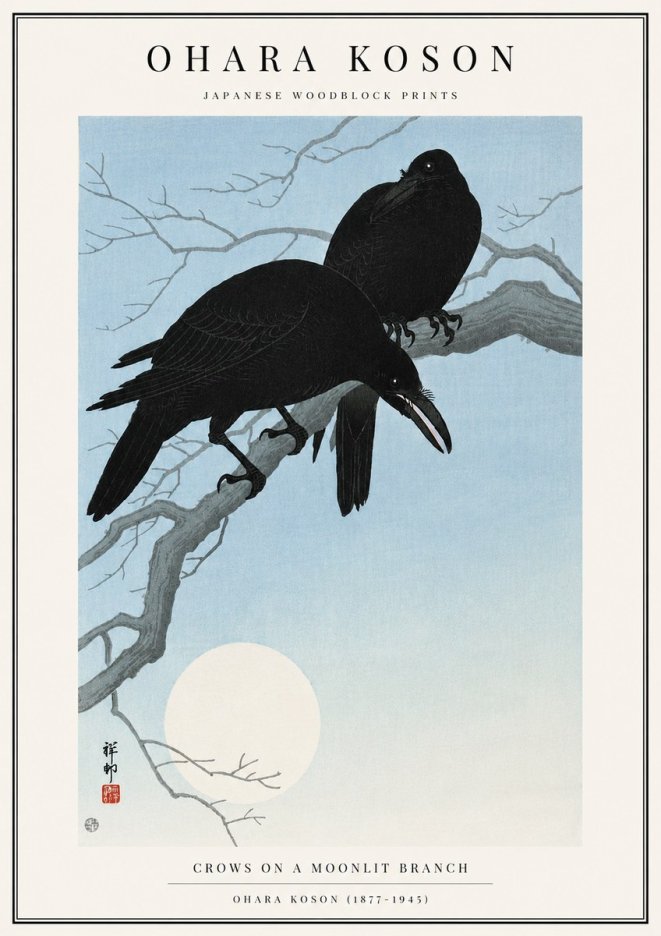 Ohara Koson Crows on a Moonlit Branch No3 - Poster