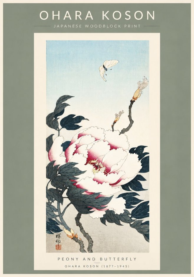 Ohara Koson Peony and Butterfly No3 - Poster