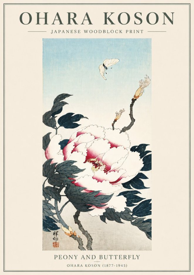 Ohara Koson Peony and Butterfly No5 - Poster