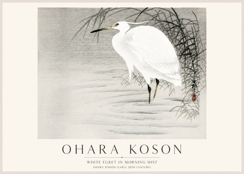 Ohara Koson White Egret in Morning Mist No1 - Poster