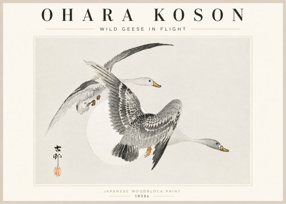 Ohara Koson Wild Geese in Flight I No5 - Poster