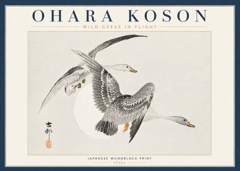 Ohara Koson Wild Geese in Flight I No6 - Poster