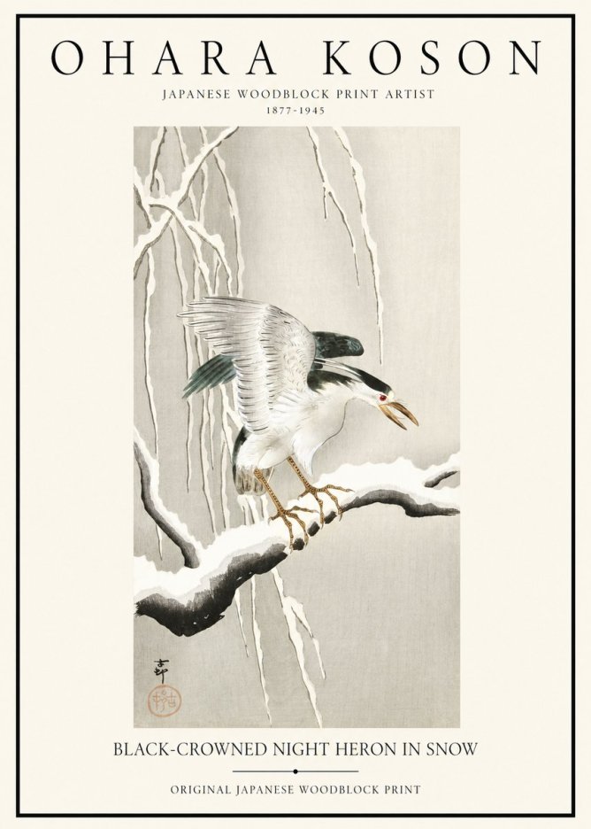 Ohara Koson Black-crowned Night Heron in Snow No1 - Poster