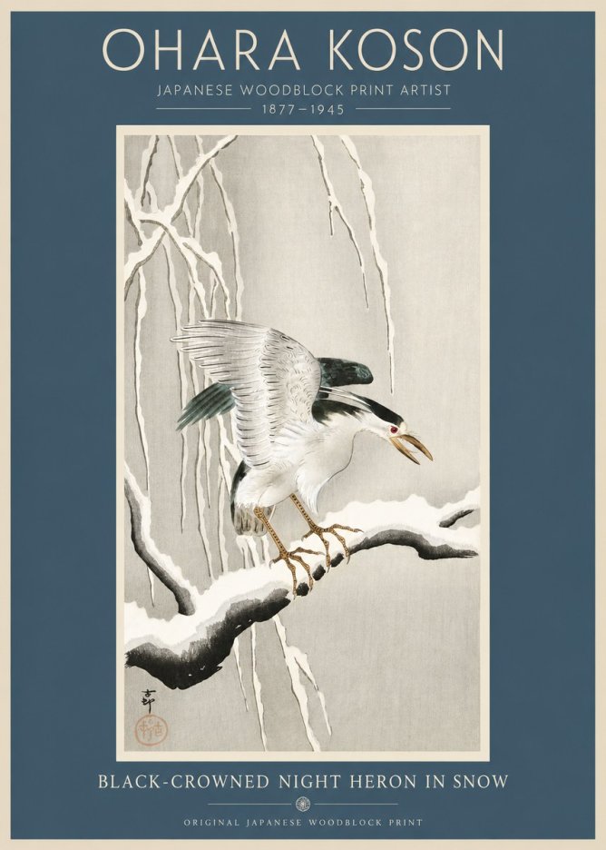 Ohara Koson Black-crowned Night Heron in Snow No2 - Poster