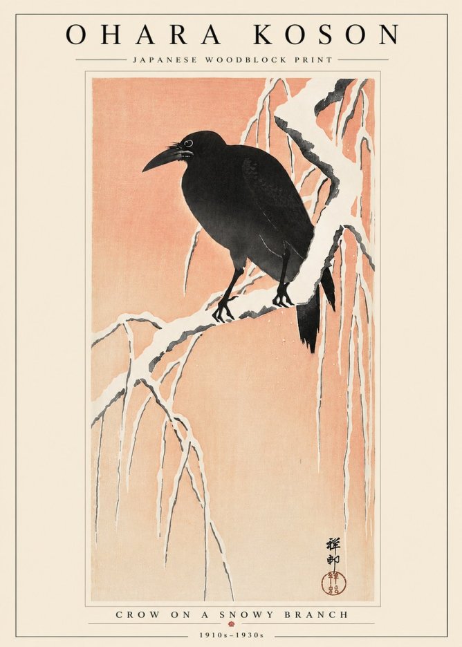 Ohara Koson Crow on a Snowy Branch I No3 - Poster