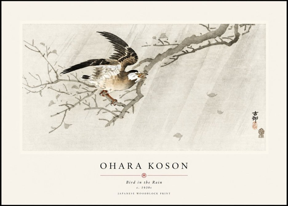 Ohara Koson Bird in the Rain No1 - Poster