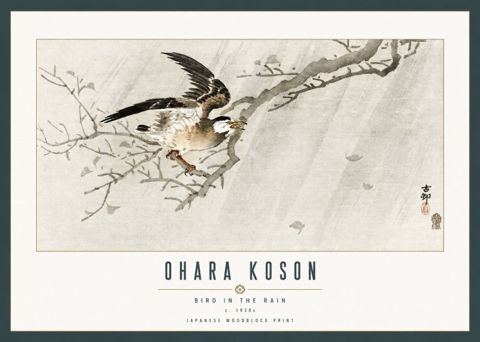 Ohara Koson Bird in the Rain No2 - Poster