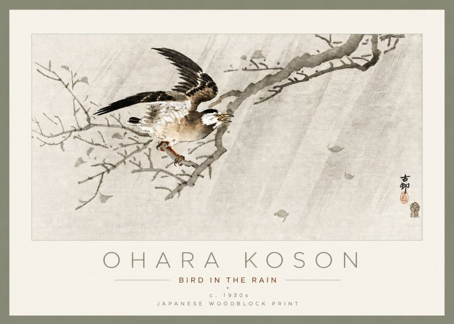 Ohara Koson Bird in the Rain No3 - Poster