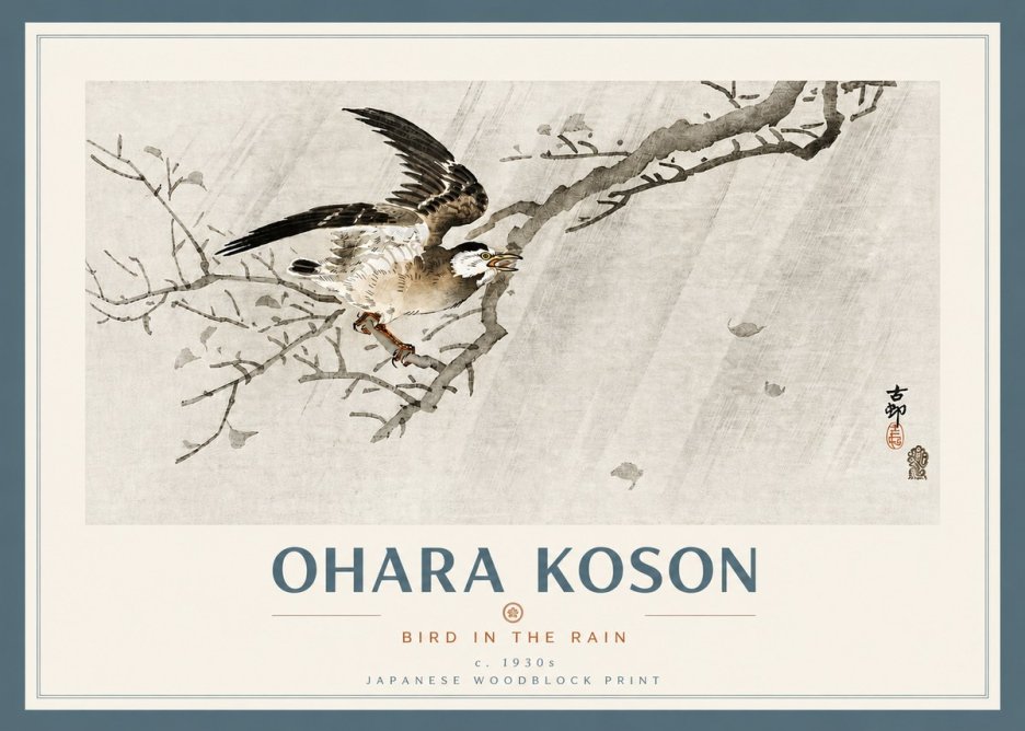 Ohara Koson Bird in the Rain No4 - Poster