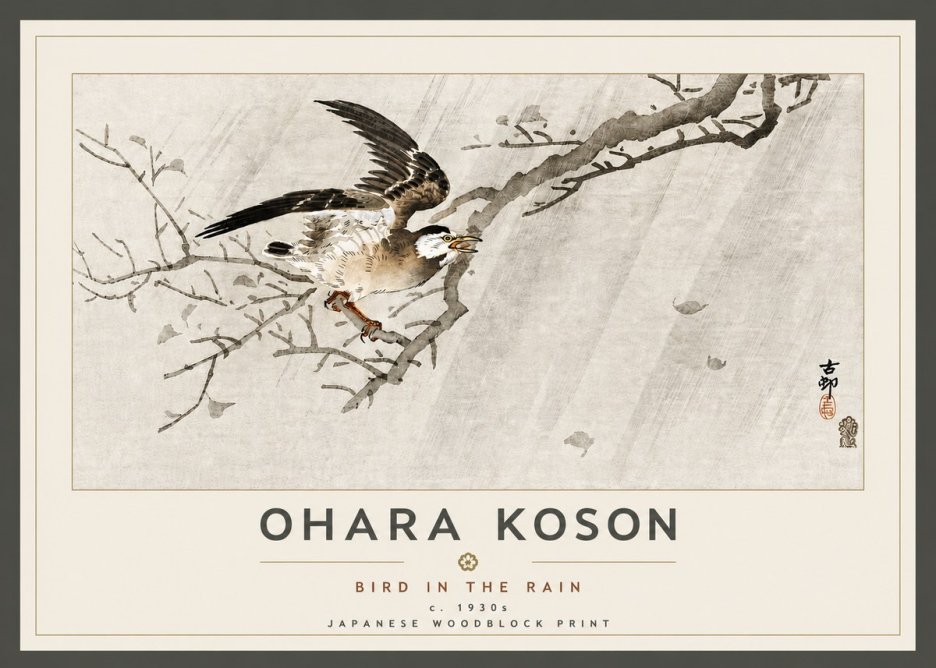 Ohara Koson Bird in the Rain No5 - Poster