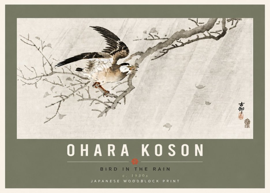 Ohara Koson Bird in the Rain No6 - Poster