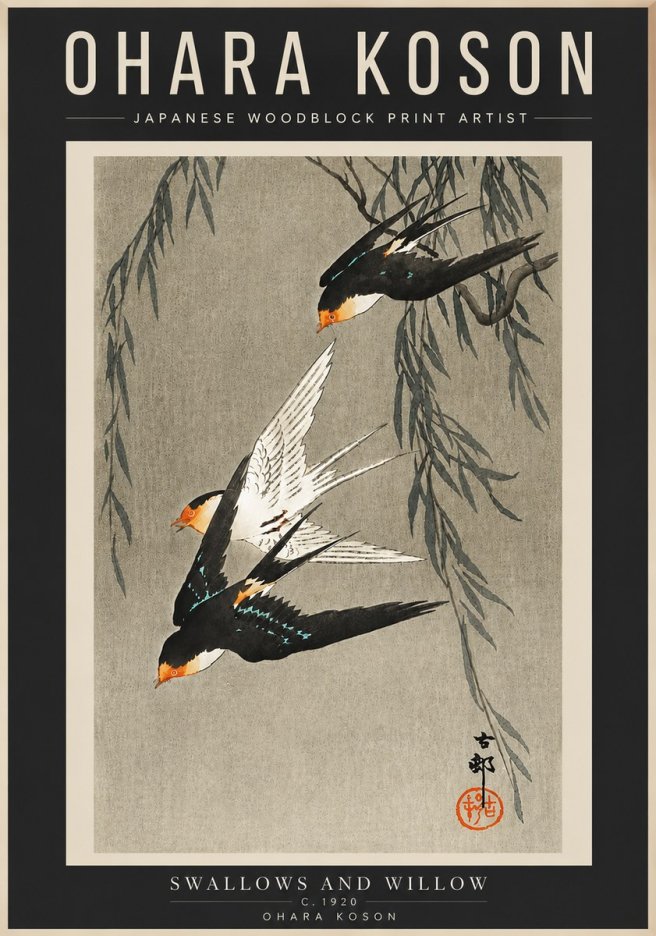 Ohara Koson Swallows and Willow II No4 - Poster