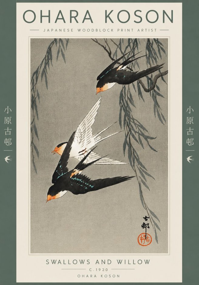 Ohara Koson Swallows and Willow II No5 - Poster