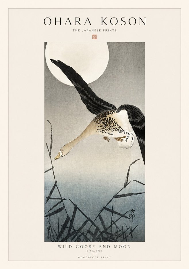 Ohara Koson Wild Goose and Moon No1 - Poster