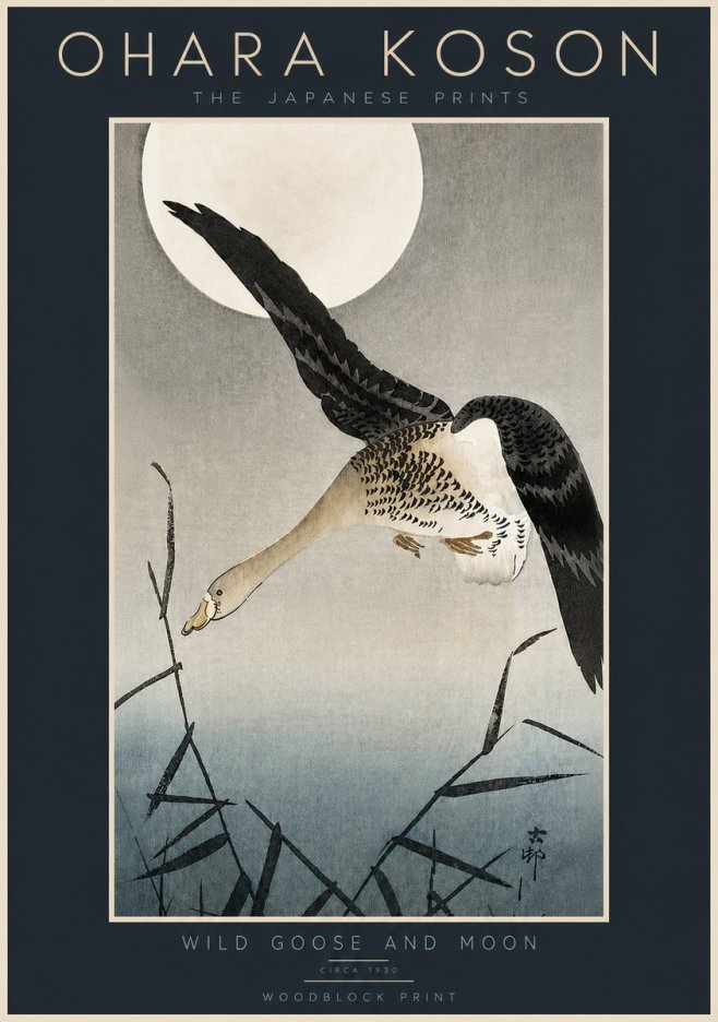 Ohara Koson Wild Goose and Moon No5 - Poster