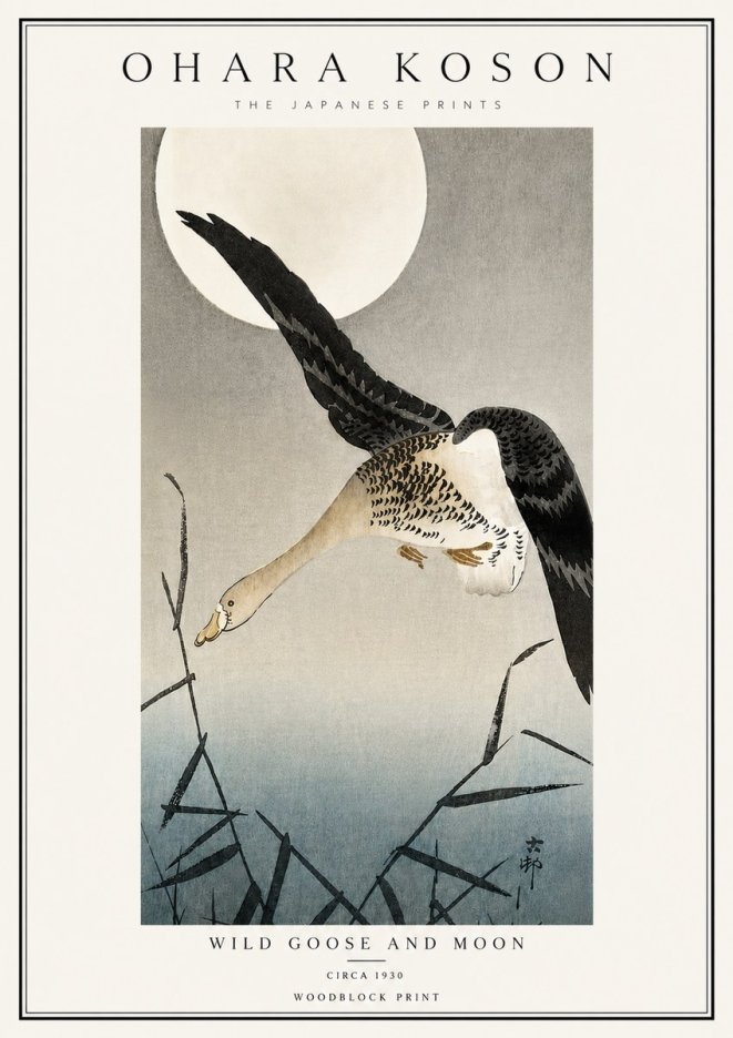 Ohara Koson Wild Goose and Moon No6 - Poster
