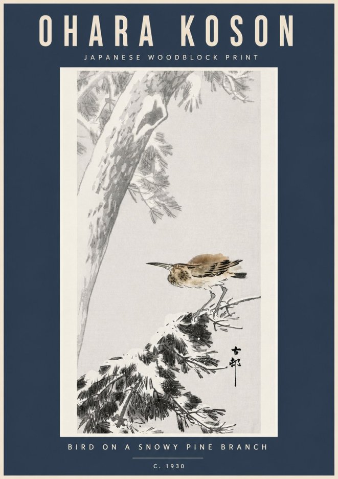 Ohara Koson Bird on a Snowy Pine Branch No5 - Poster