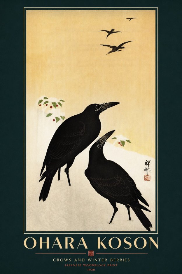 Ohara Koson Crows and Winter Berries No3 - Poster