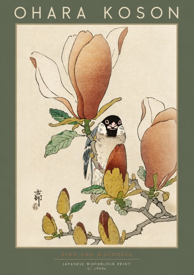 Ohara Koson Bird and Magnolia No2 - Poster