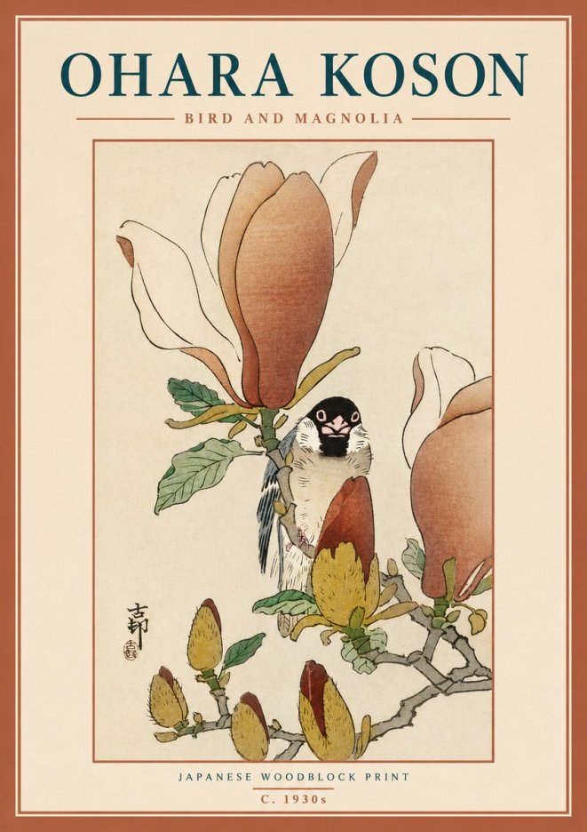 Ohara Koson Bird and Magnolia No3 - Poster