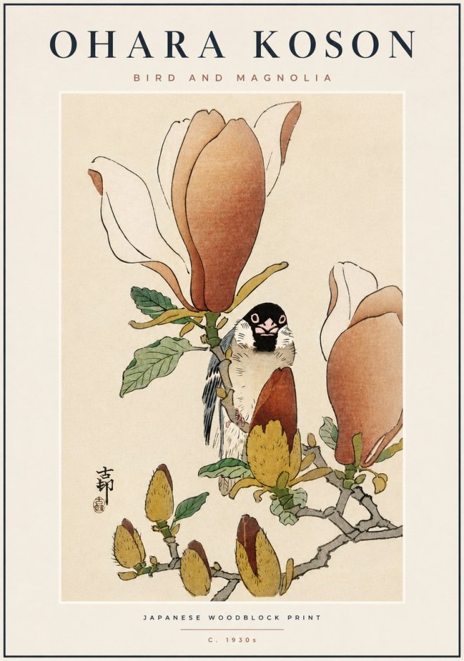 Ohara Koson Bird and Magnolia No6 - Poster