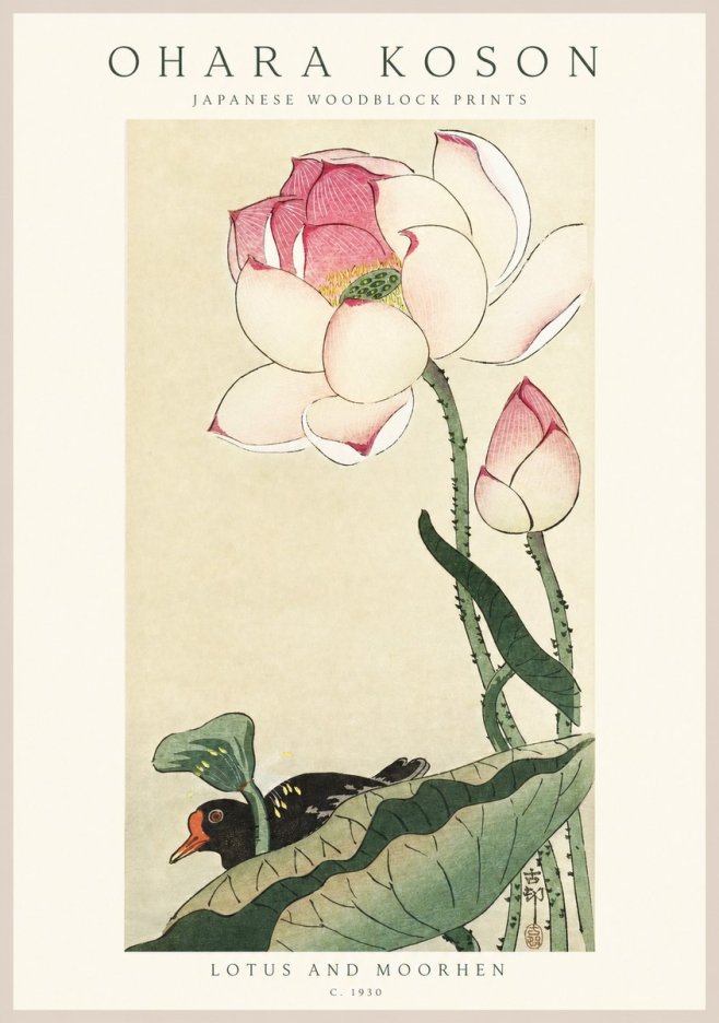 Ohara Koson Lotus and Moorhen No1 - Poster