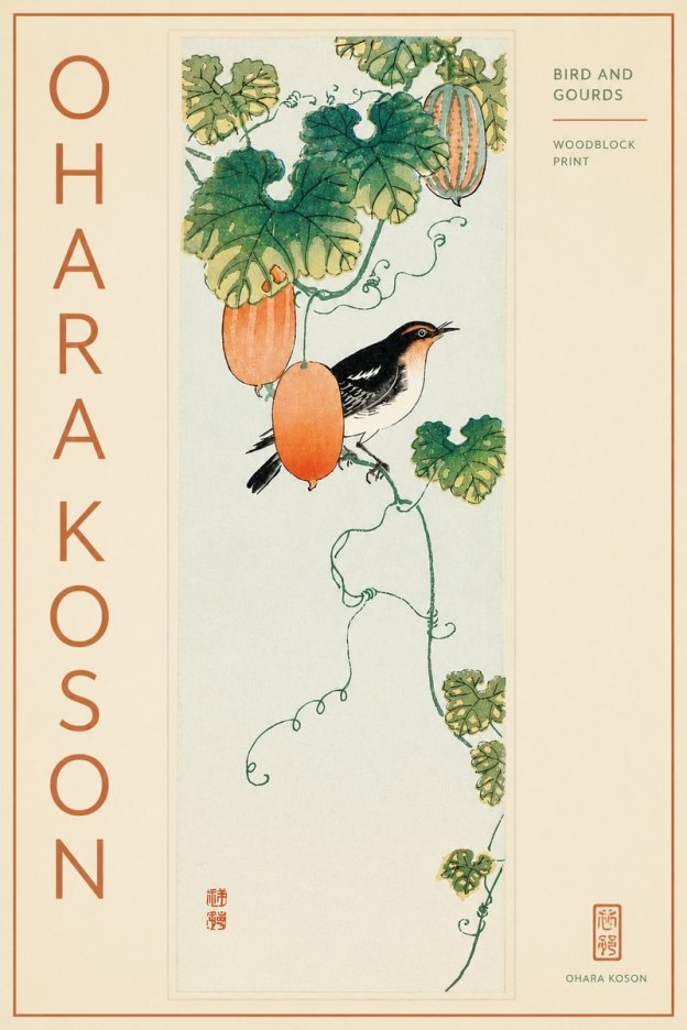 Ohara Koson Bird and Gourds No3 - Poster