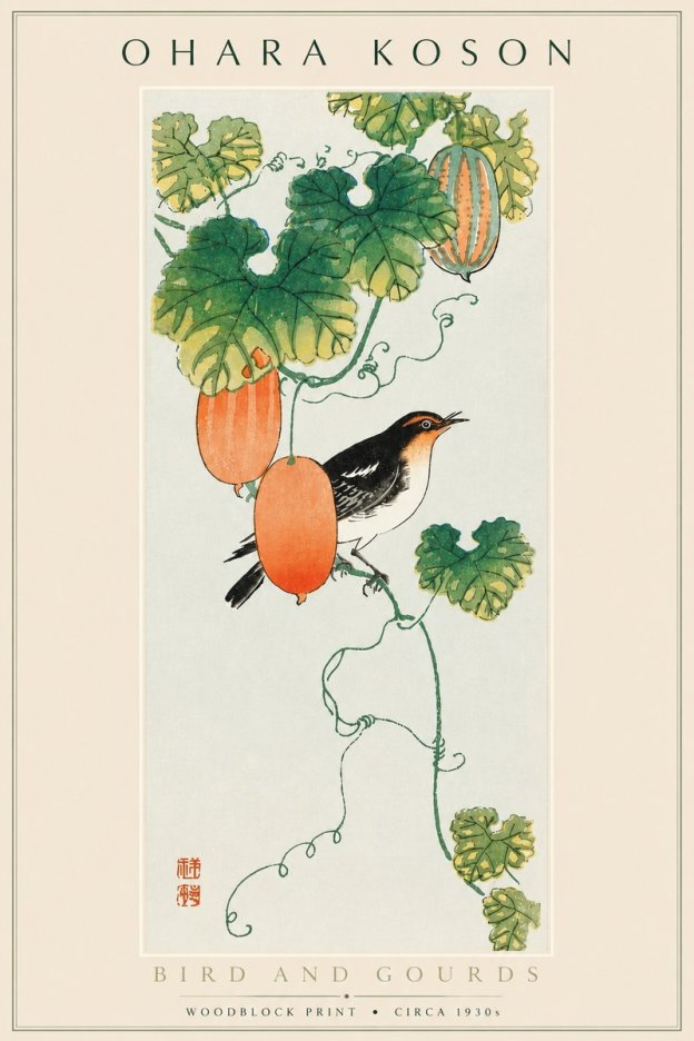 Ohara Koson Bird and Gourds No6 - Poster