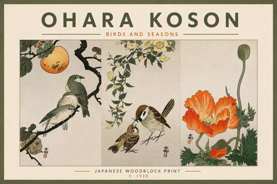Ohara Koson Birds and Seasons No4 - Poster
