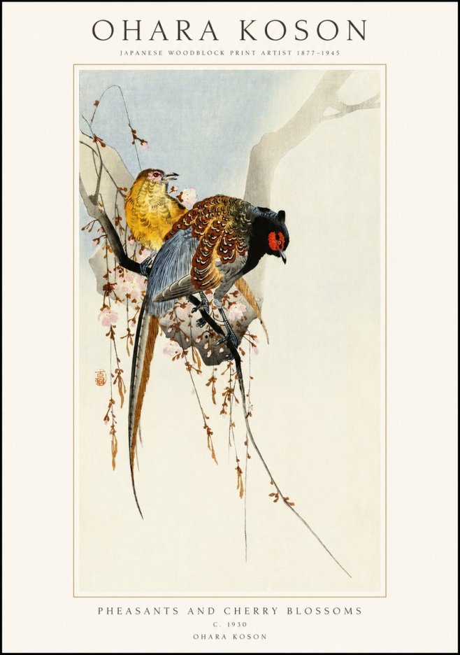 Ohara Koson Pheasants and Cherry Blossoms I No1 - Poster