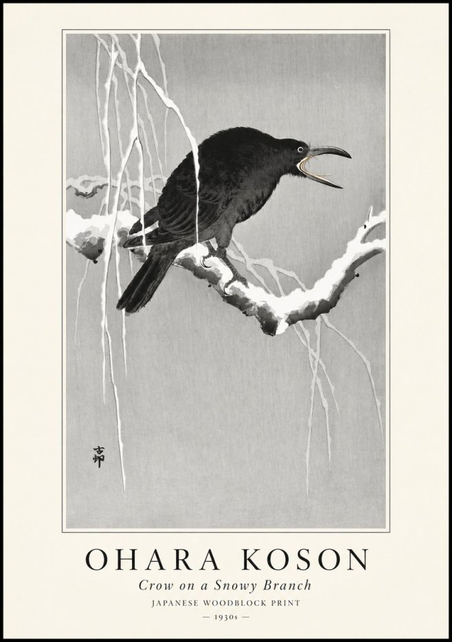 Ohara Koson Crow on a Snowy Branch II No1 - Poster